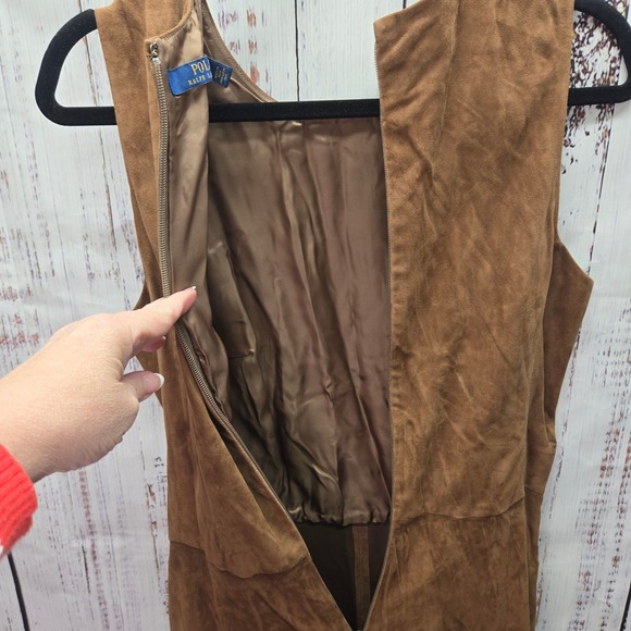 Polo Ralph Lauren Suede Dress Brown Sleeveless Knee Length Fit Flare Women Sz 6 - Picture 12 of 13
